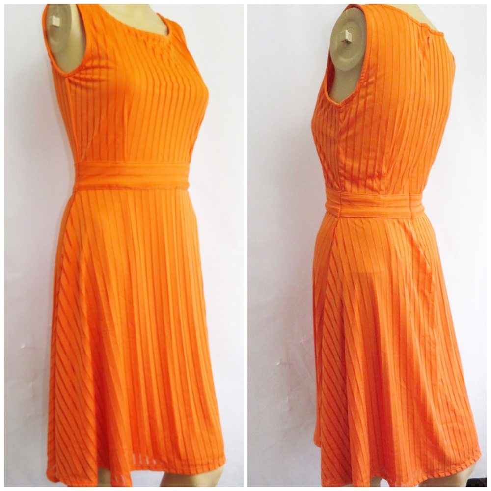 Orange Sheer LINED SUMMER FLARE DRESS XS -XL NEW